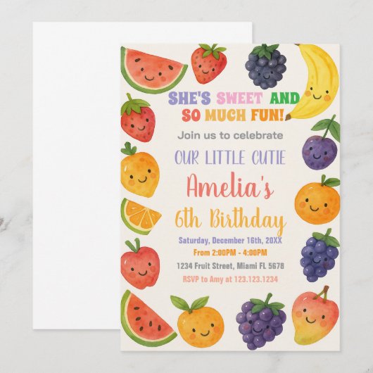 Juicy Tropical Birthday Invitation Kaart (Voorkant / Achterkant)