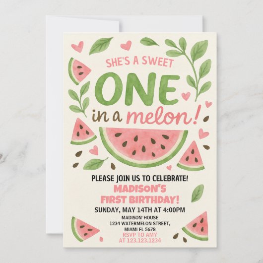 Juicy Watermelon 1st Birthday Invitation Kaart (Voorkant)