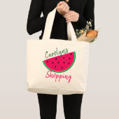 Juicy Watermelon, boodschappenzak, jouw naam Grote Tote Bag (Voorkant (product))