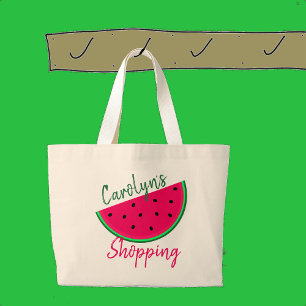 Juicy Watermelon, boodschappenzak, jouw naam Grote Tote Bag