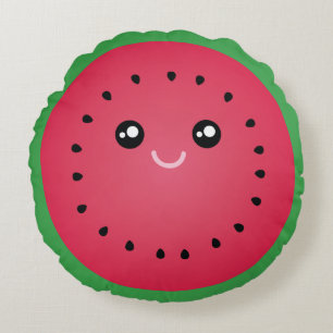 Juicy Watermelon Slice Cute Kawaii Funny Foodie Rond Kussen