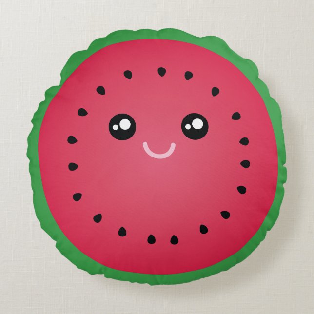 Juicy Watermelon Slice Cute Kawaii Funny Foodie Rond Kussen (Voorkant)