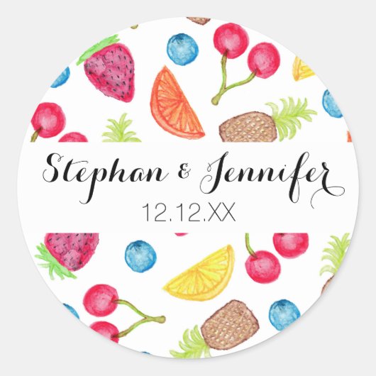 Juicy Waterverf Hand Painted Fruit Pattern Ronde Sticker (Voorkant)