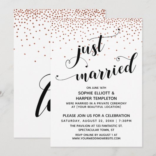 Juist Getrouwd Script Koperen Confetti Ontvangst-O Kaart (Voorkant / Achterkant)