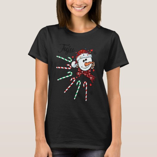 Juju Snowman Candy Cane Kerstmis Funny T-shirt (Voorkant)