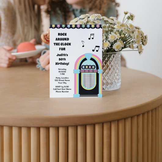 Jukebox 50's Uitnodiging voor verjaardagsfeestje