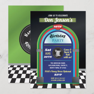 Jukebox Birthday Music 40th Diner Fifties Retro Kaart