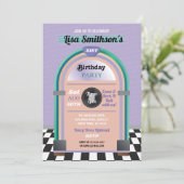 Jukebox Birthday Music Diner Fifties Retro Invite Kaart (Staand voorkant)
