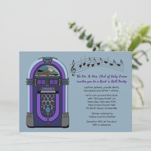 Jukebox Invitation Kaart (Staand voorkant)