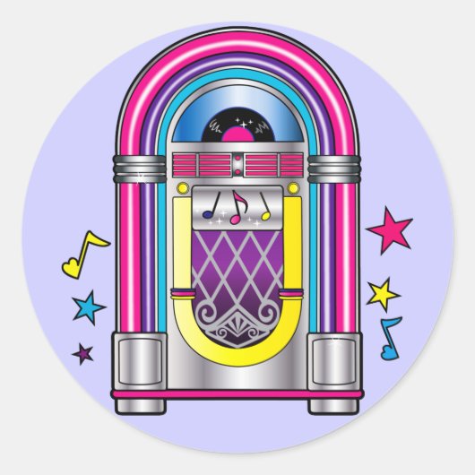 Jukebox met sterren en notities ronde sticker (Voorkant)