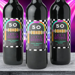 Jukebox Retro Checkerboard 50ste verjaardagsfeestj Wijn Etiket