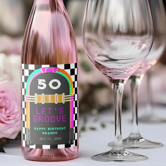 Jukebox Retro Checkerboard 50ste verjaardagsfeestj Wijn Etiket