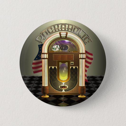 Jukebox Rockaholic Buttonnen Ronde Button 5,7 Cm (Voorkant)