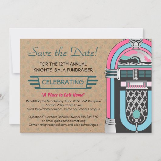 Jukebox Sock Hop Feest Uitnodiging (Voorkant)