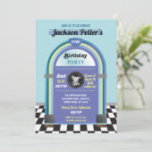 Jukebox Verjaardag Muziek Blue Diner Vijftig Retro Kaart (Staand voorkant)