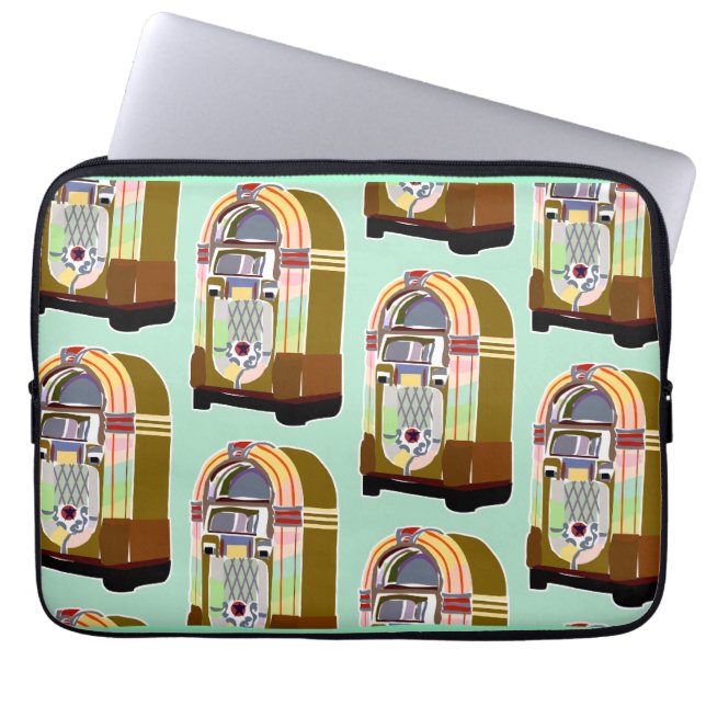 Jukeboxes Retro Mint Leuke Kunst Patroon Swanky  Laptop Sleeve (Voorkant)