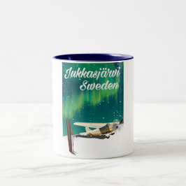Jukkasjärvi Zweden Noorderlicht vakantieposter Tweekleurige Koffiemok