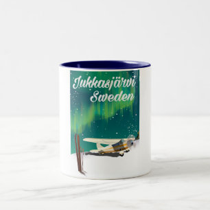 Jukkasjärvi Zweden Noorderlicht vakantieposter Tweekleurige Koffiemok