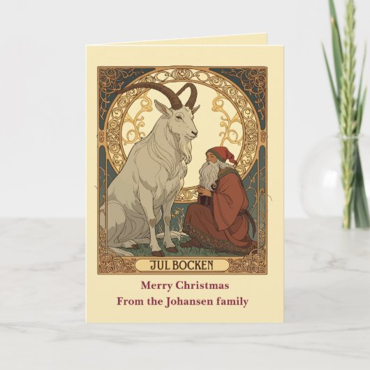 Julbocken And Jultomten Scandinavian Style Kaart (Voorkant)