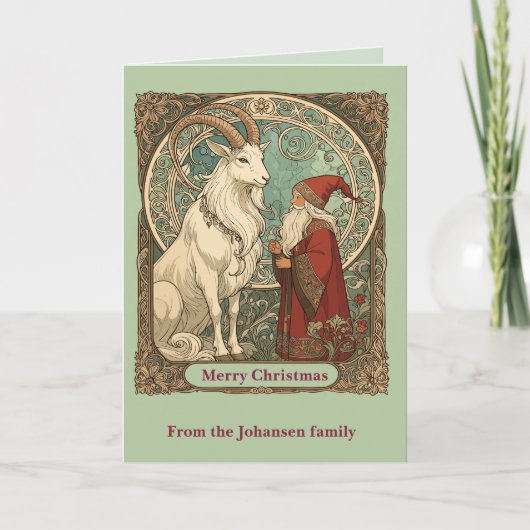 Julbocken Yule Goat And Jultomten Scandinavian Kaart (Voorkant)