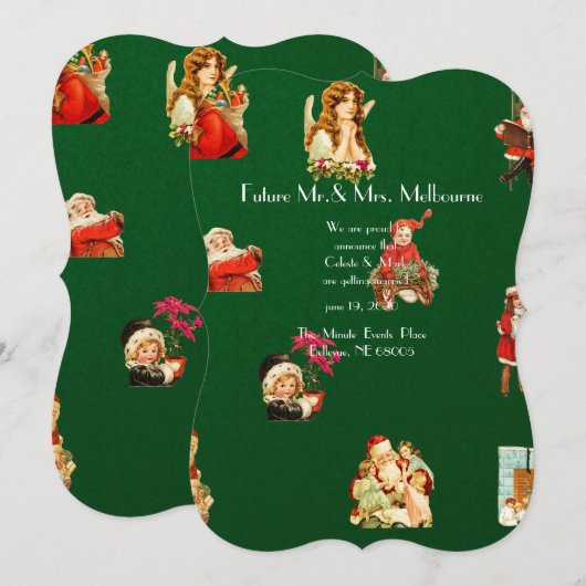 jule, kerstpatroon, Victoriaans, art nouv Save The Date (Voorkant / Achterkant)