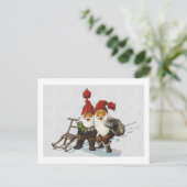 Julenisse Friends Sledding Briefkaart (Staand voorkant)