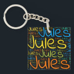 Jules Sleutelhanger<br><div class="desc">Jules. Show and wear this popular beautiful male first name designed as colorful wordcloud made of horizontal and vertical cursive hand lettering typography in different sizes and adorable fresh coBijgevolg. Wear your positieve french name or show the world whom you love or is geweldig. Merch with this soft text artwork...</div>