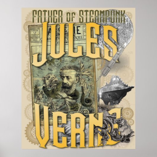 Jules Verne Father of Steampunk Poster (Voorkant)