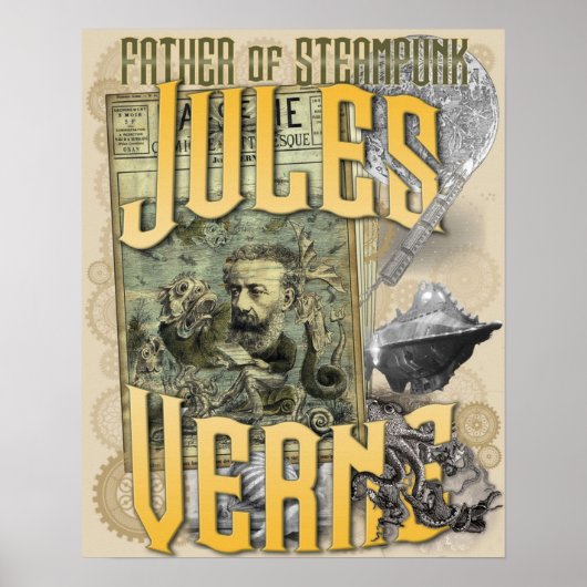 Jules Verne Father of Steampunk Poster (Voorkant)