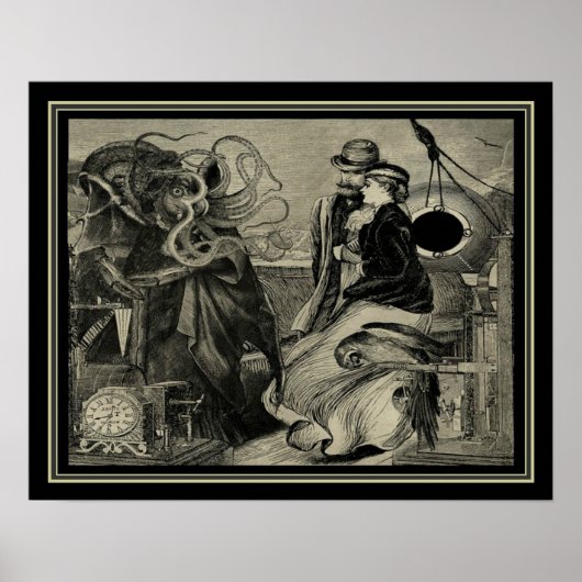 Jules Verne Victoriaans Steampunk Illustratie 16x2 Poster (Voorkant)