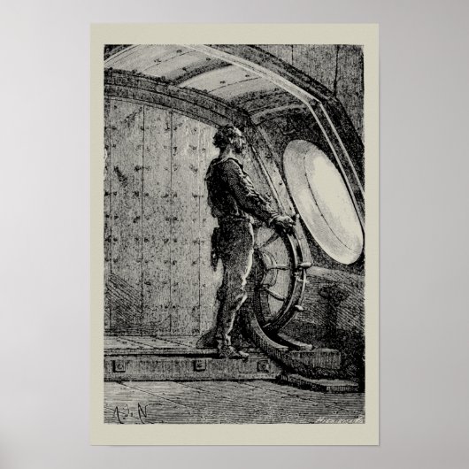 Jules Verne's kapitein Nemo Steering Nautilus Poster (Voorkant)