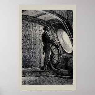 Jules Verne's Kapitein Nemo stuurt de Nautilus Poster
