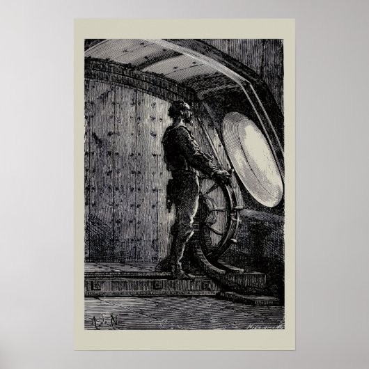 Jules Verne's Kapitein Nemo stuurt de Nautilus Poster (Voorkant)