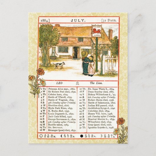 Juli 1884 Almanac.  Leo, de leeuw Briefkaart (Voorkant)