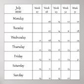 juli 2020 planner kalender met weeknummer poster (Voorkant)