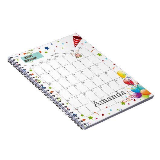 Juli 2022 Agenda Happy Birthday Notitieboek (Rechterzijde)