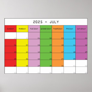 Juli 2025 kleurdagen kalender planer poster