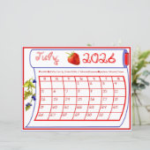 Juli 2026 Kalender Rood Blauw Bes Fabric Lettertyp (Staand voorkant)