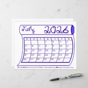 Juli 2026 Maandkalender Blauwe Stof Font Rol Stof