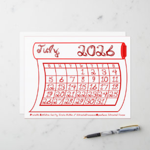 Juli 2026 Maandkalender Rode Stof Font Rol Stof
