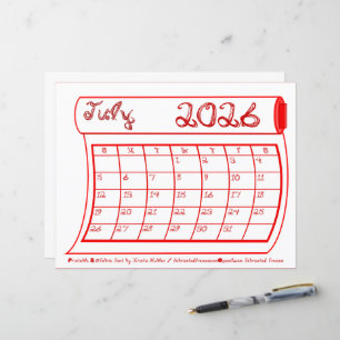 Juli 2026 Maandkalender Sm Rode Stof Font Rol