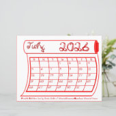 Juli 2026 Maandkalender Sm Rode Stof Font Rol (Staand voorkant)