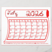 Juli 2026 Maandkalender Sm Rode Stof Font Rol (Voorkant)
