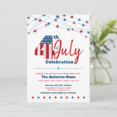 Juli 4 BBQ Sterren Strepen Rood Wit Blauw Modern Kaart (Staand voorkant)