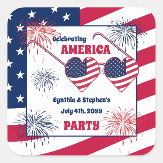 Juli 4 Hart Zonnebril Amerika Party Vierkante Sticker (Voorkant)