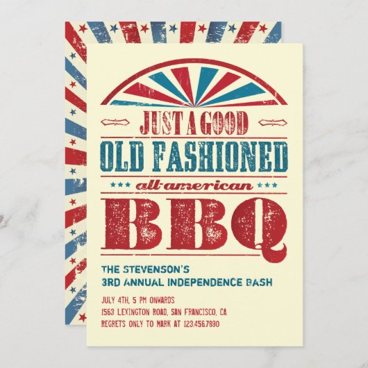 Juli 4 Onafhankelijkheidsdag BBQ Grunge Uitnodigin Kaart (Voorkant / Achterkant)