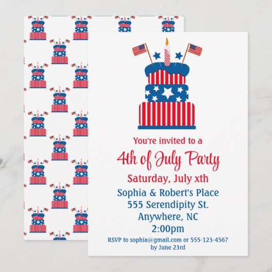 Juli 4 Party Rood Wit en Blauw Cake Kaart (Voorkant / Achterkant)