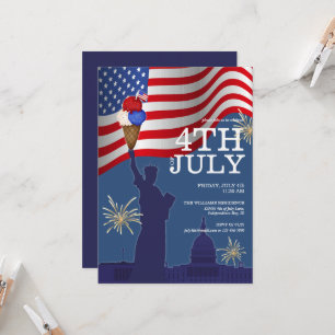 Juli 4 Pool BBQ Cookout Ice Cream Family Party Kaart