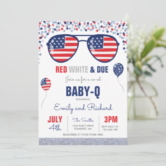 Juli 4e Baby shower Baby-Q Baby shower Juli BBQ Kaart (Staand voorkant)