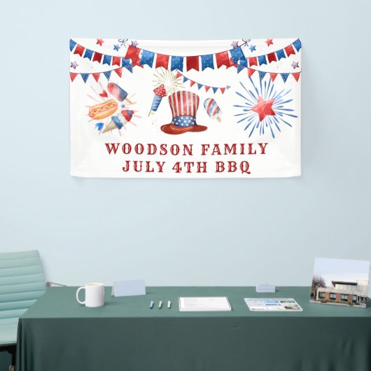 Juli 4e Familienaam BBQ Banner (Beurs)